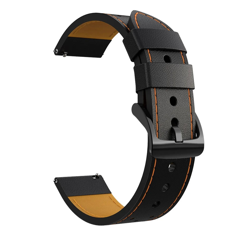 Stitching Genuine Leather Watch Band Replacement for Samsung Galaxy Watch3 45mm - Black/Orange Line - 1
