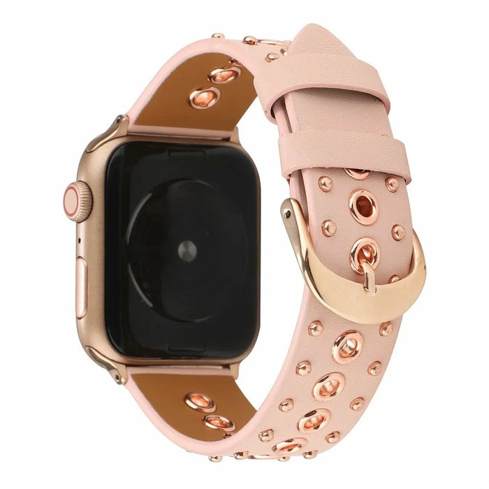 Rivet Punk Style Genuine Leather Watch Replace Strap for Apple Watch Series 11 10 42mm / 9 8 7 41mm / SE3 SE2 SE 6 5 4 40mm / 3 2 1 38mm - Pink - 3