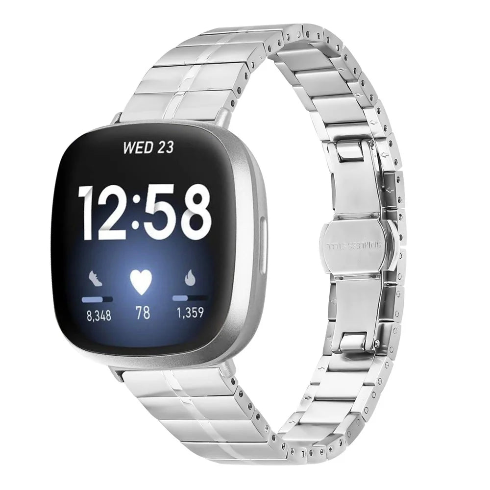 For Fitbit Versa 3 / Sense Replacement Wrist Strap 1-Bead Stainless Steel Watch Band - Silver - 2