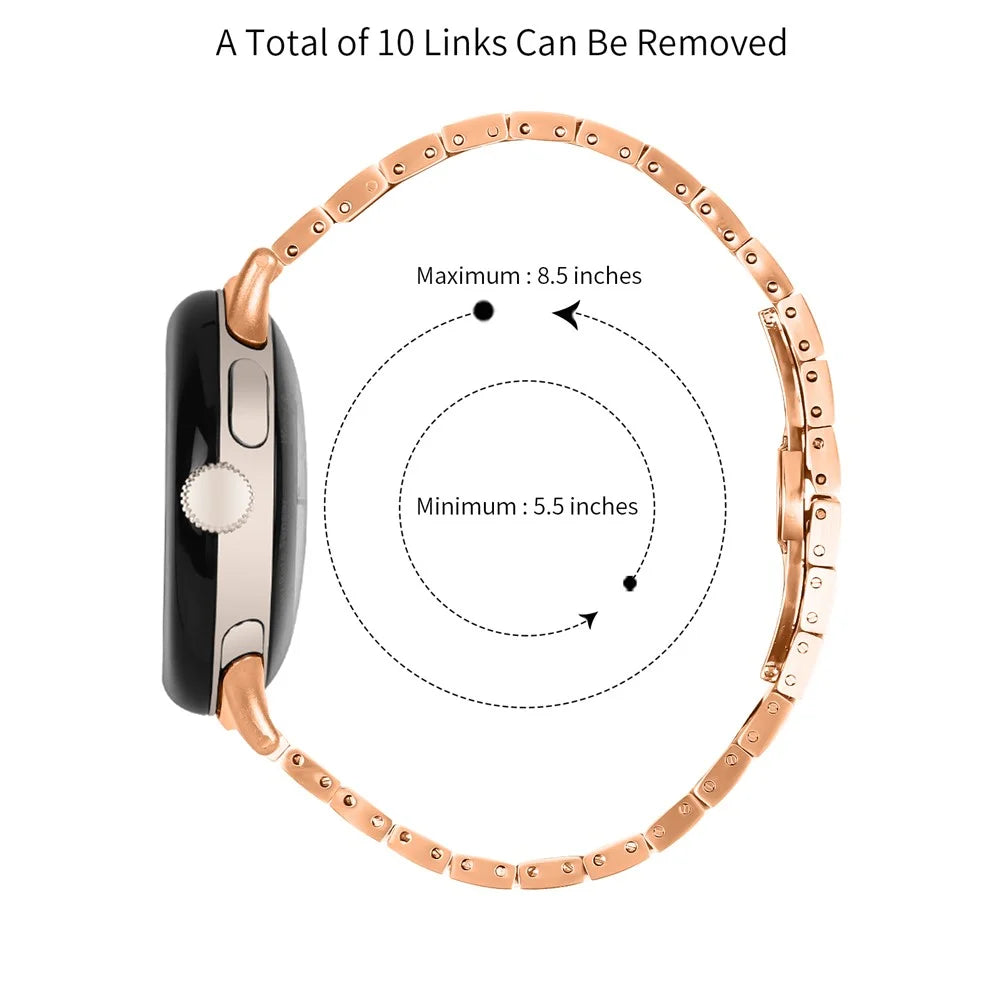 For Google Pixel Watch 4 41mm / Watch 3 41mm / Watch 2 / Watch Stainless Steel Watch Strap Replacement Wrist Band - Rose Gold - 4