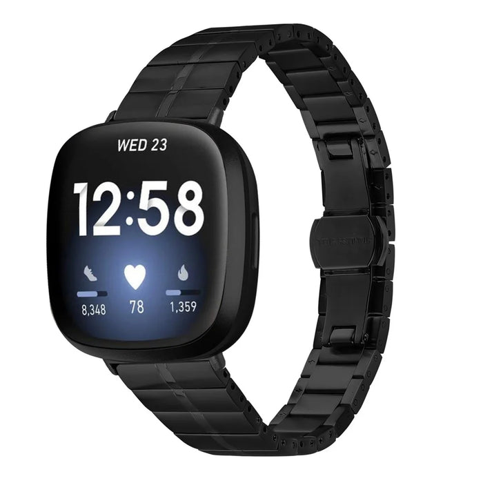 For Fitbit Versa 4 / Sense 2 Stainless Steel Watch Strap Wrist Band Replacement - Black - 2