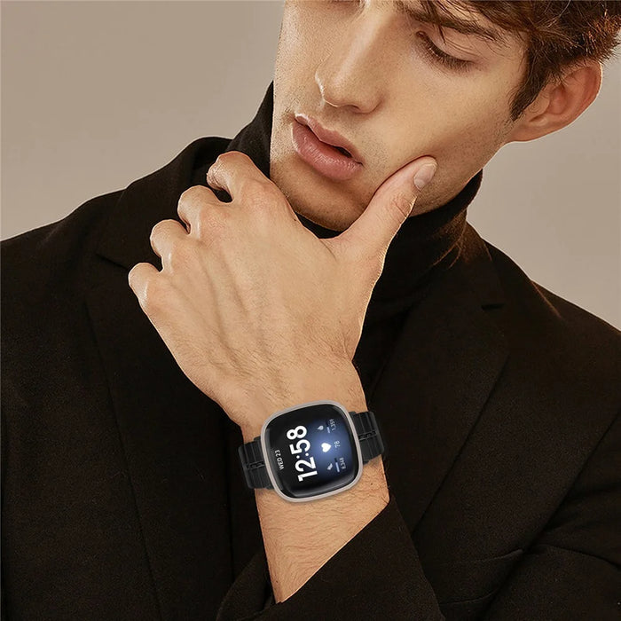 For Fitbit Sense / Versa 3 Stainless Steel Watch Strap Wrist Band Replacement - Black - 5