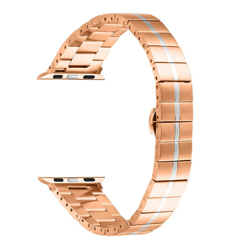 For Apple Watch Series 11 10 42mm / 9 8 7 41mm / SE3 SE2 SE 6 5 4 40mm / 3 2 1 38mm Stainless Steel Strap - Rose Gold+Silver - 1
