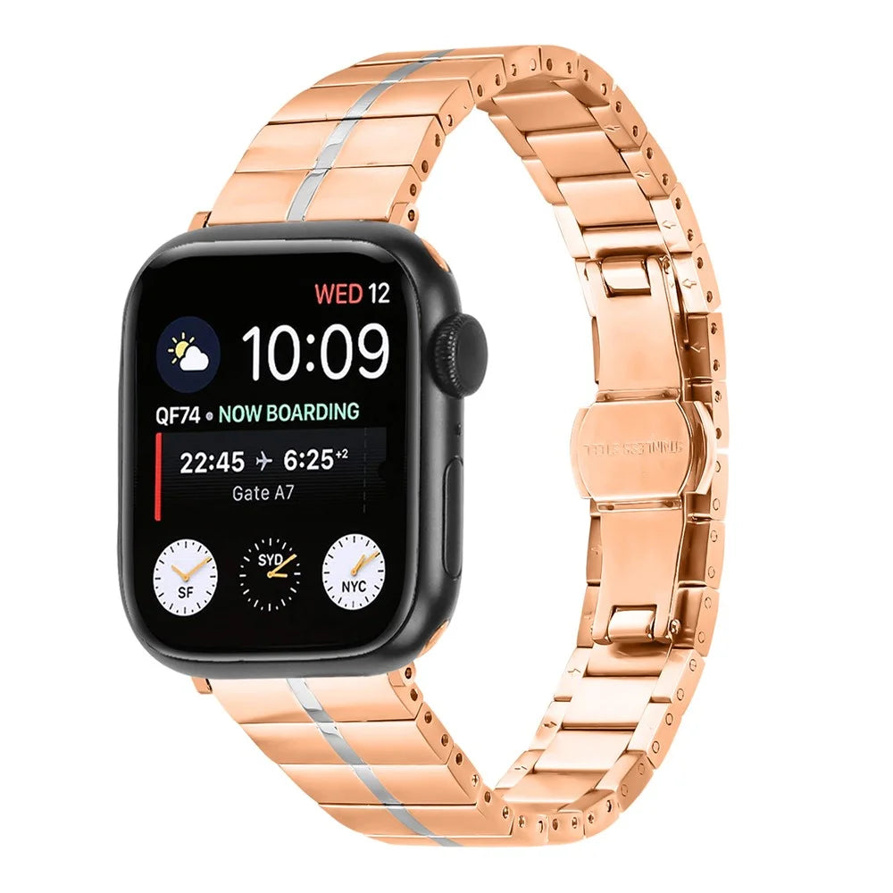 For Apple Watch Series 11 10 42mm / 9 8 7 41mm / SE3 SE2 SE 6 5 4 40mm / 3 2 1 38mm Stainless Steel Strap - Rose Gold+Silver - 2