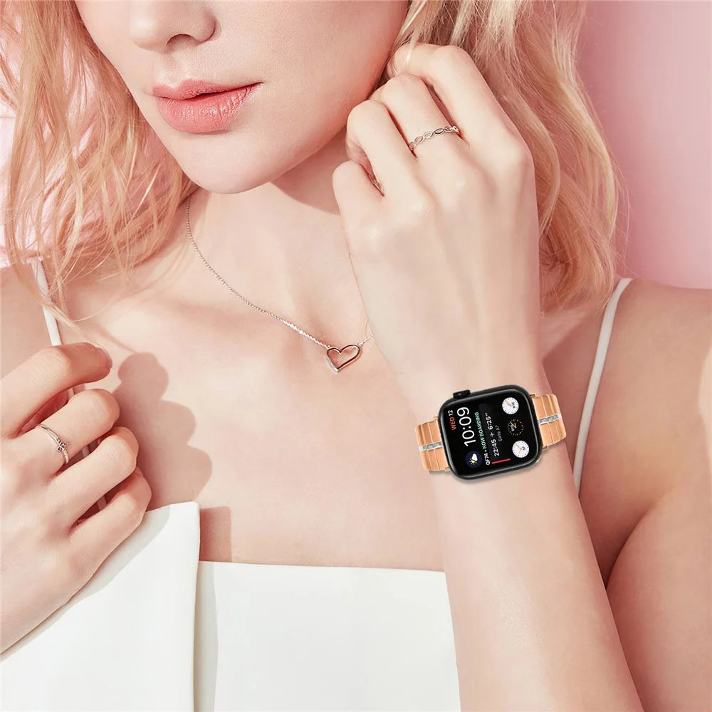 For Apple Watch Series 11 10 42mm / 9 8 7 41mm / SE3 SE2 SE 6 5 4 40mm / 3 2 1 38mm Stainless Steel Strap - Rose Gold+Silver - 6