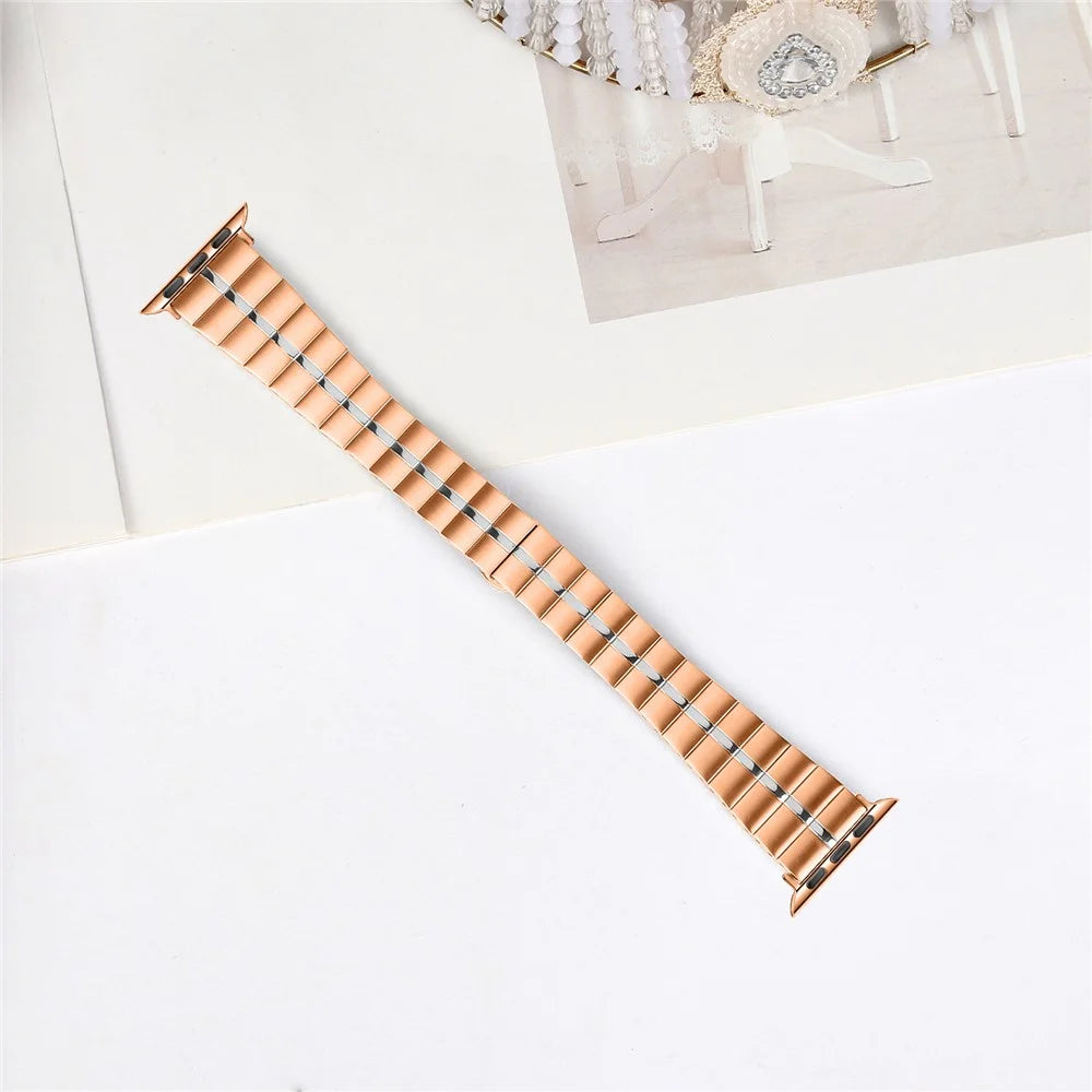 For Apple Watch Ultra 3 2 1 49mm / Series 11 10 46mm / 9 8 7 45mm / SE3 SE2 SE 6 5 4 44mm / 3 2 1 42mm Stainless Steel Strap - Rose Gold+Silver - 3