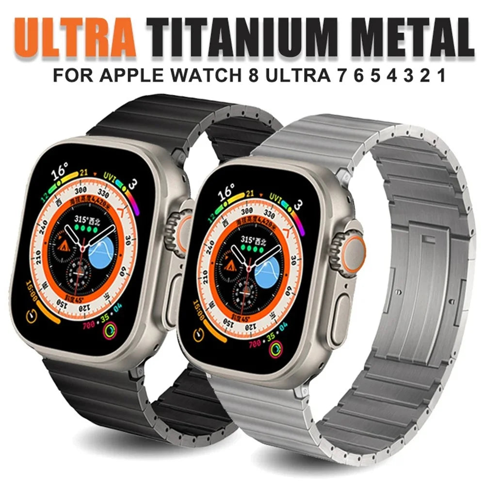 For Apple Watch Ultra 3 2 1 49mm / Series 11 10 46mm / 9 8 7 45mm / SE3 SE2 SE 6 5 4 44mm / 3 2 1 42mm Titanium Alloy Metal Strap  - Black - 3