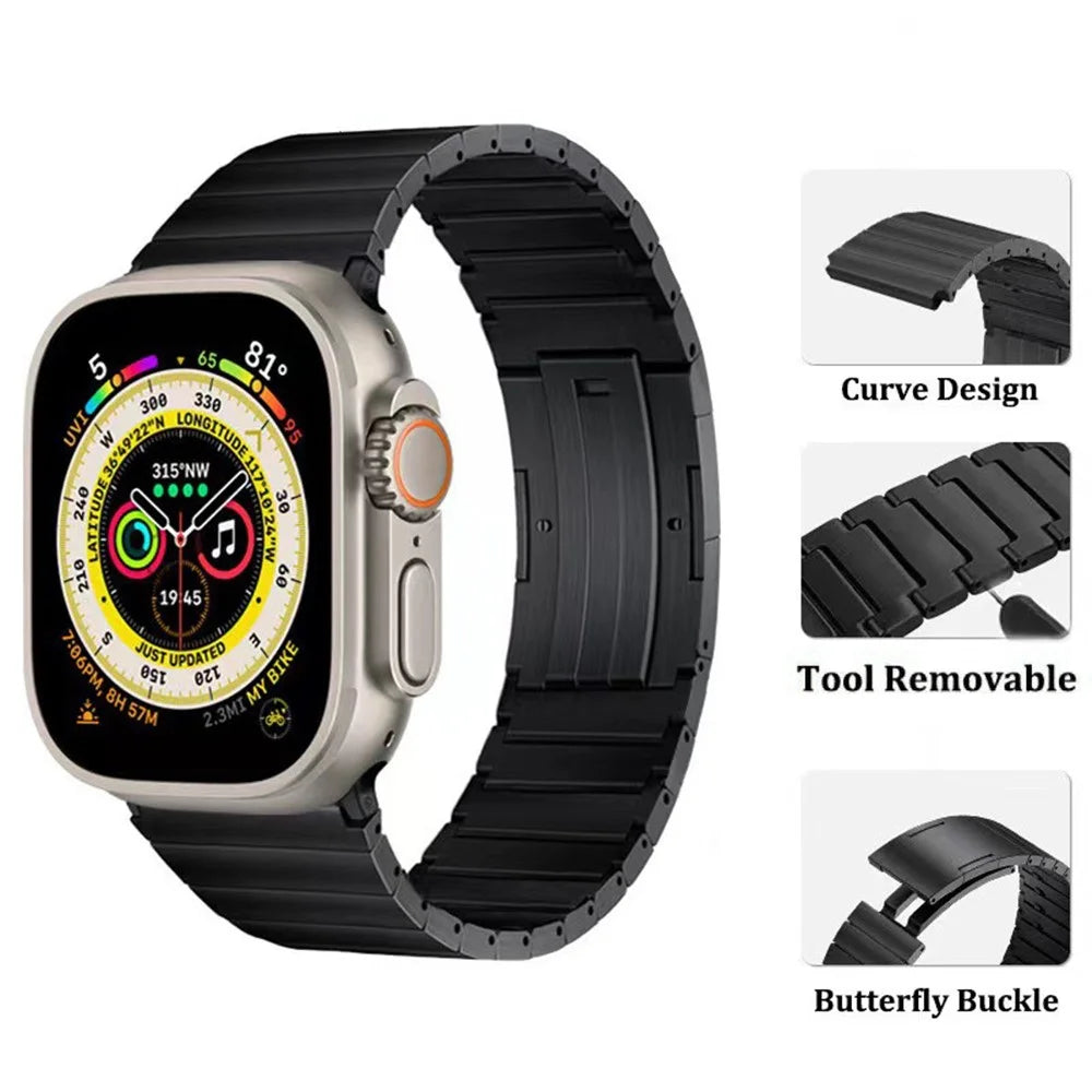 For Apple Watch Series 11 10 42mm / 9 8 7 41mm / SE3 SE2 SE 6 5 4 40mm / 3 2 1 38mm Titanium Alloy Watch Band - Black - 4