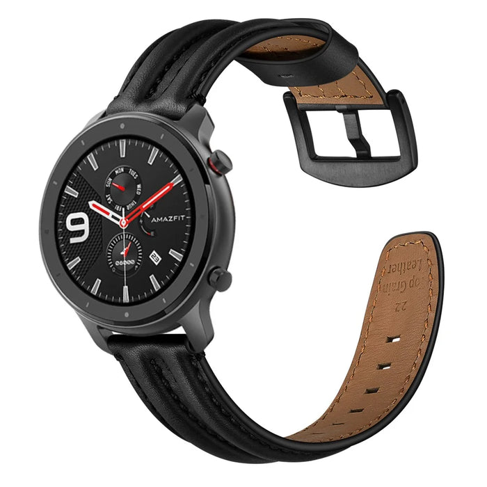 20mm Double Keel Genuine Leather Wrist Strap Watch Band for Huami Amazfit GTR 42mm - Black - 2