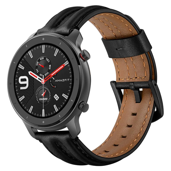 20mm Double Keel Genuine Leather Wrist Strap Watch Band for Huami Amazfit GTR 42mm - Black - 3
