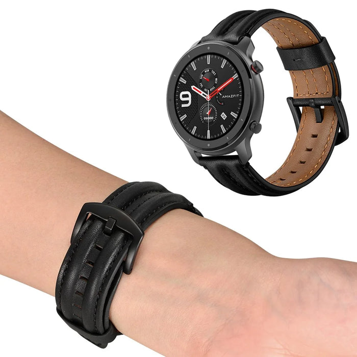 20mm Double Keel Genuine Leather Wrist Strap Watch Band for Huami Amazfit GTR 42mm - Black - 5