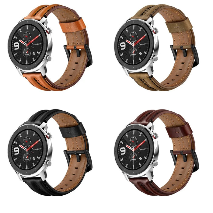 20mm Double Keel Genuine Leather Wrist Strap Watch Band for Huami Amazfit GTR 42mm - Black - 7