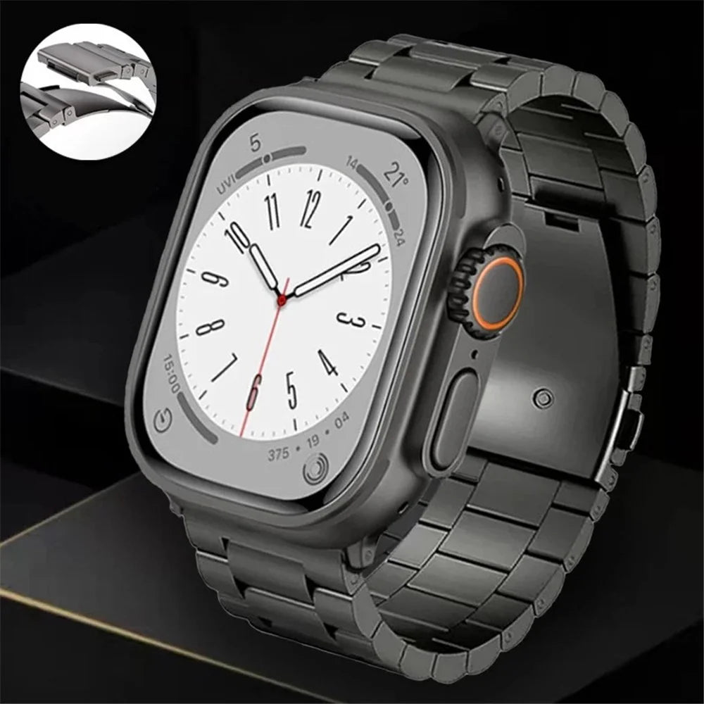 For Apple Watch Ultra 3 2 1 49mm / Series 11 10 46mm / 9 8 7 45mm / SE3 SE2 SE 6 5 4 44mm / 3 2 1 42mm Titanium Alloy Band 3-Bead - Grey - 3