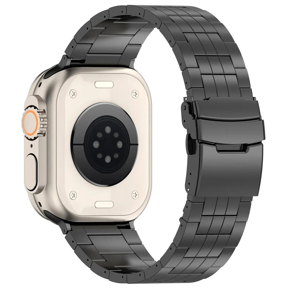For Apple Watch Ultra 3 2 1 49mm / Series 11 10 46mm / 9 8 7 45mm / SE3 SE2 SE 6 5 4 44mm / 3 2 1 42mm 5-Bead Titanium Alloy Strap - Black - 1