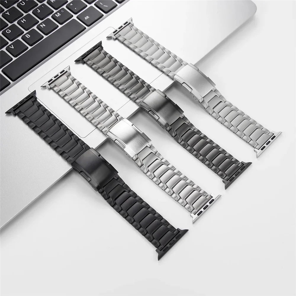 For Apple Watch Series 11 10 42mm / 9 8 7 41mm / SE3 SE2 SE 6 5 4 40mm / 3 2 1 38mm Titanium Alloy Watch Band Turtleback Clasp - Titanium - 6