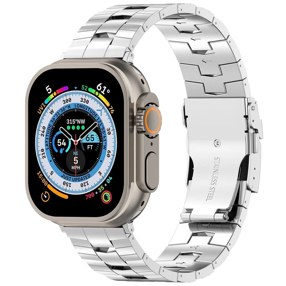 For Apple Watch Series 11 10 42mm / 9 8 7 41mm / SE3 SE2 SE 6 5 4 40mm / 3 2 1 38mm Titanium Alloy Band Rice Spike Texture Wrist Strap  - Silver - 2