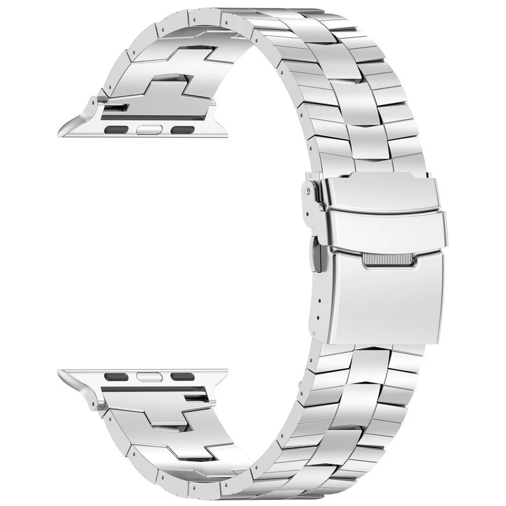 For Apple Watch Series 11 10 42mm / 9 8 7 41mm / SE3 SE2 SE 6 5 4 40mm / 3 2 1 38mm Titanium Alloy Band Rice Spike Texture Wrist Strap  - Silver - 3