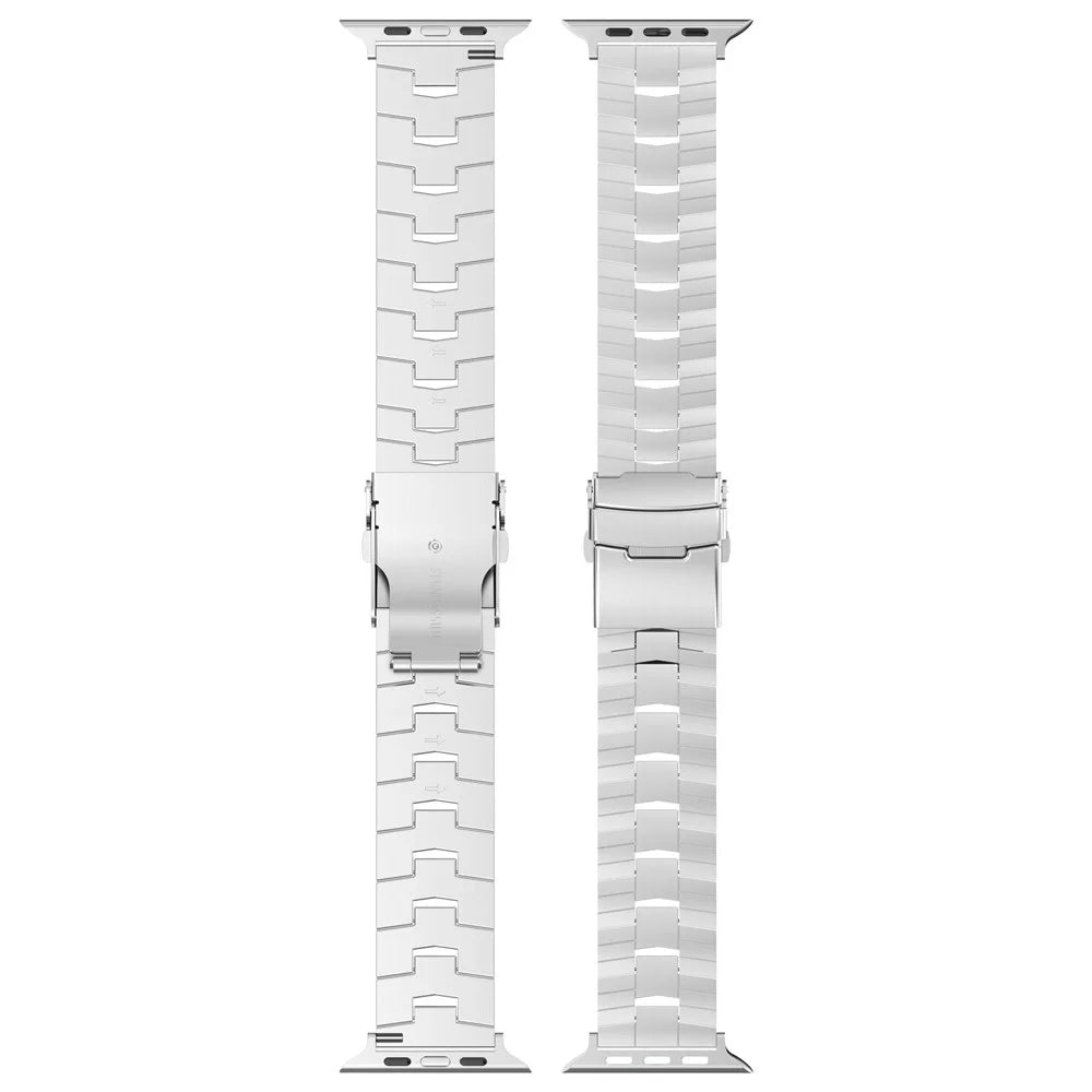 For Apple Watch Series 11 10 42mm / 9 8 7 41mm / SE3 SE2 SE 6 5 4 40mm / 3 2 1 38mm Titanium Alloy Band Rice Spike Texture Wrist Strap  - Silver - 5