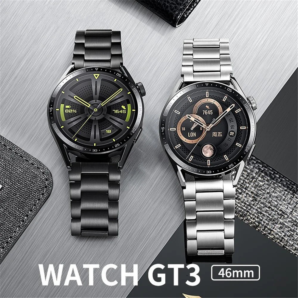 For Huawei Watch GT4 / GT3 / GT2 46mm Titanium Alloy Watch Strap 22mm Band - Black - 3