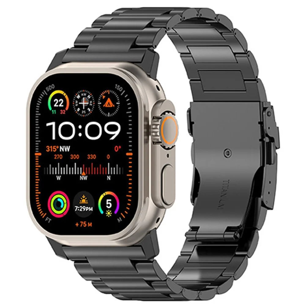 For Apple Watch Ultra 3 2 1 49mm / Series 11 10 46mm / 9 8 7 45mm / SE3 SE2 SE 6 5 4 44mm / 3 2 1 42mm Titanium Alloy Strap 26mm Band - Black - 2