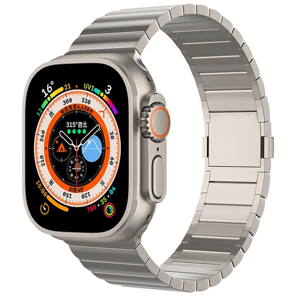 For Apple Watch Ultra 3 2 1 49mm / Series 11 10 46mm / 9 8 7 45mm / SE3 SE2 SE 6 5 4 44mm / 3 2 1 42mm Titanium Alloy Watch Band Magnetic Clasp - Titanium - 2