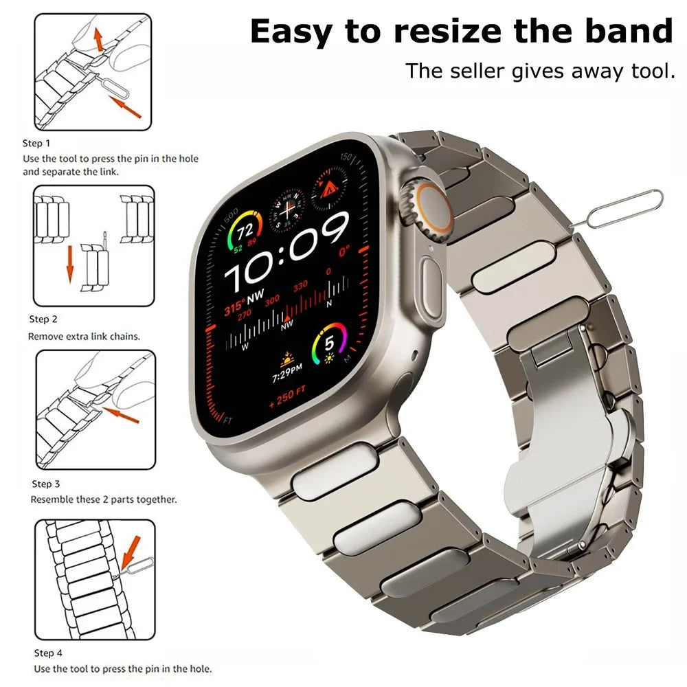 For Apple Watch Ultra 3 2 1 49mm / Series 11 10 46mm / 9 8 7 45mm / SE3 SE2 SE 6 5 4 44mm / 3 2 1 42mm Titanium Alloy Wristband - Titanium - 3