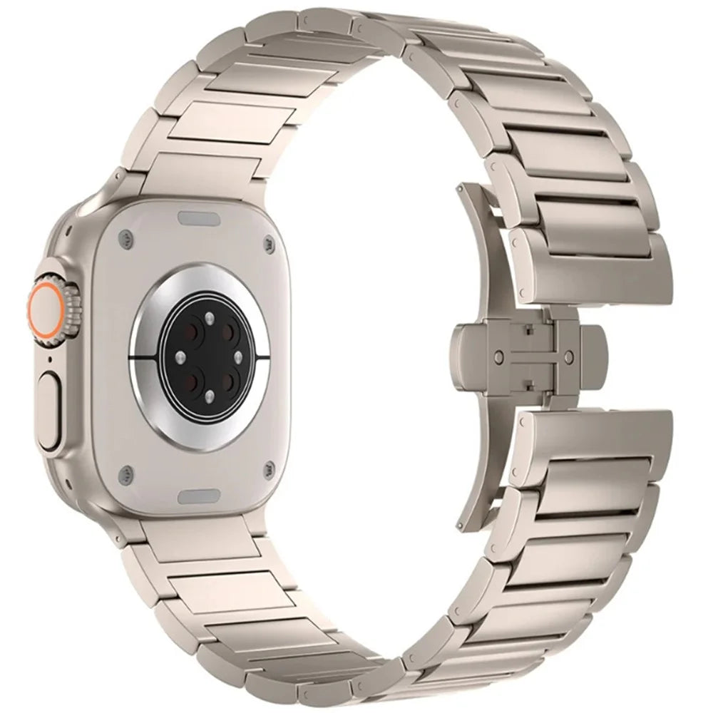 For Apple Watch Ultra 3 2 1 49mm / Series 11 10 46mm / 9 8 7 45mm / SE3 SE2 SE 6 5 4 44mm / 3 2 1 42mm Metal Butterfly Buckle Watch Band - Titanium - 1