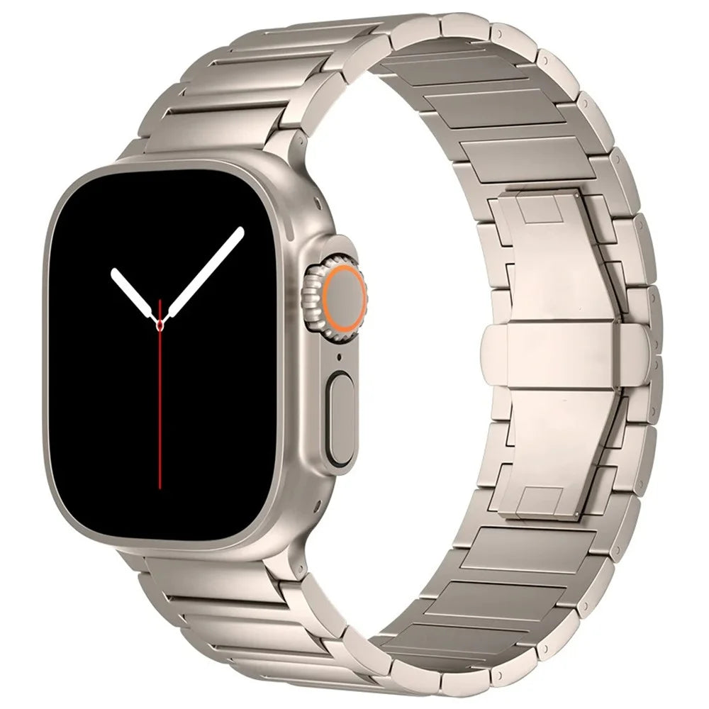 For Apple Watch Ultra 3 2 1 49mm / Series 11 10 46mm / 9 8 7 45mm / SE3 SE2 SE 6 5 4 44mm / 3 2 1 42mm Metal Butterfly Buckle Watch Band - Titanium - 2