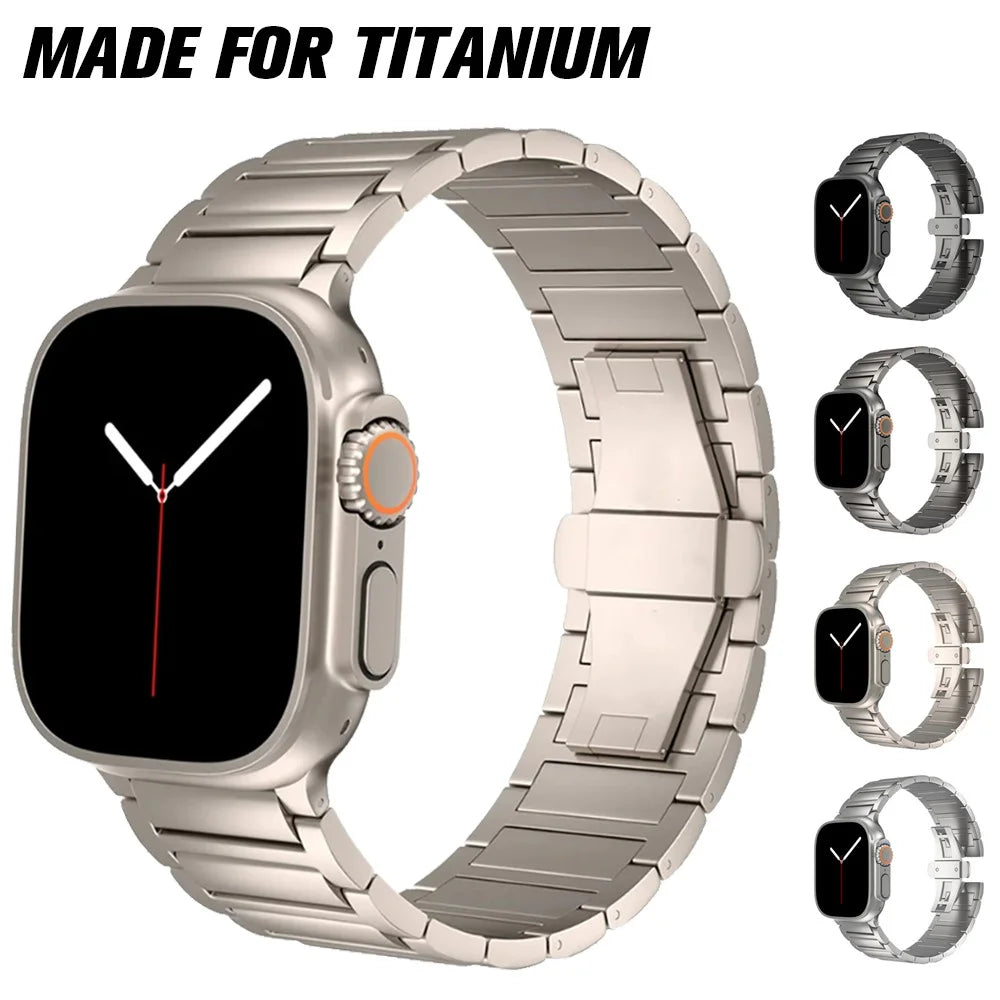 For Apple Watch Ultra 3 2 1 49mm / Series 11 10 46mm / 9 8 7 45mm / SE3 SE2 SE 6 5 4 44mm / 3 2 1 42mm Metal Butterfly Buckle Watch Band - Titanium - 4