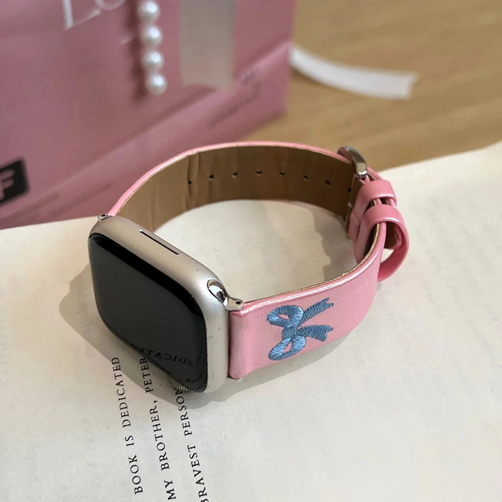 For Apple Watch Ultra 3 2 1 49mm / Series 11 10 46mm / 9 8 7 45mm / SE3 SE2 SE 6 5 4 44mm / 3 2 1 42mm Watch Band Bowknot Decor - Gradient Pink - 3