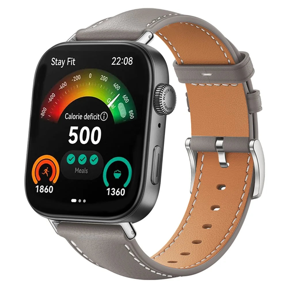 For Huawei Watch Fit 4 / Watch Fit 3 Genuine Cow Leather Band Slim Watch Strap - Grey - 2