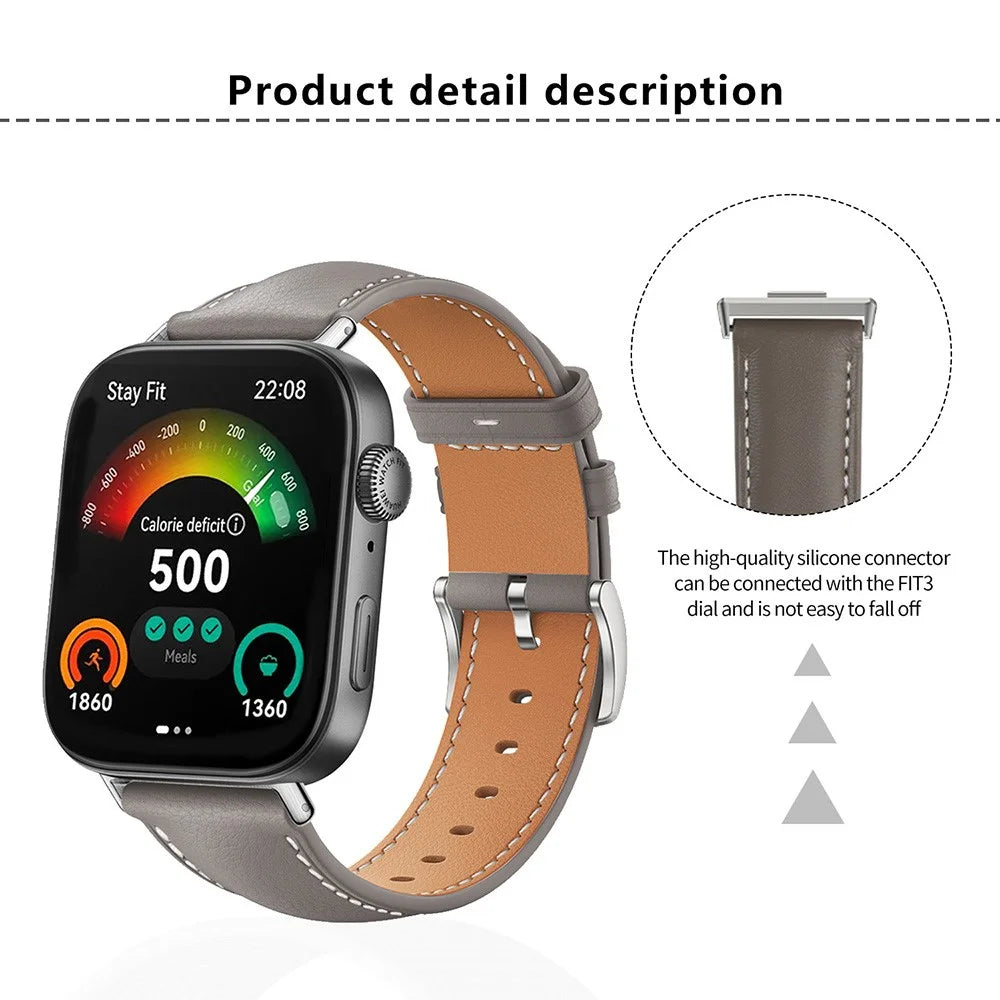 For Huawei Watch Fit 4 / Watch Fit 3 Genuine Cow Leather Band Slim Watch Strap - Grey - 3