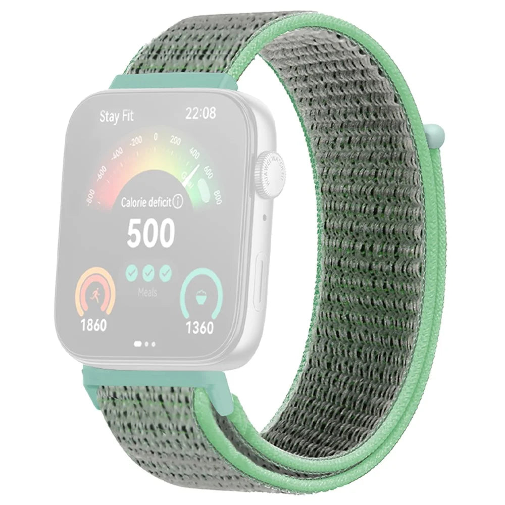 For Huawei Watch Fit 3 Band Breathable Braided Nylon Sport Adjustable Watch Strap - Light Green - 1