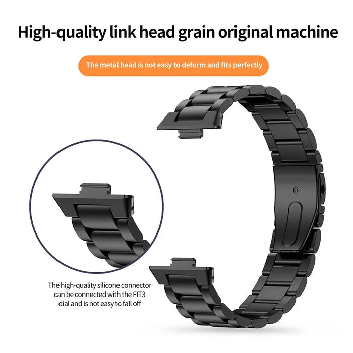 For Huawei Watch Fit 3 Stainless Steel Watch Strap Replacement Wrist Band - Black - 4