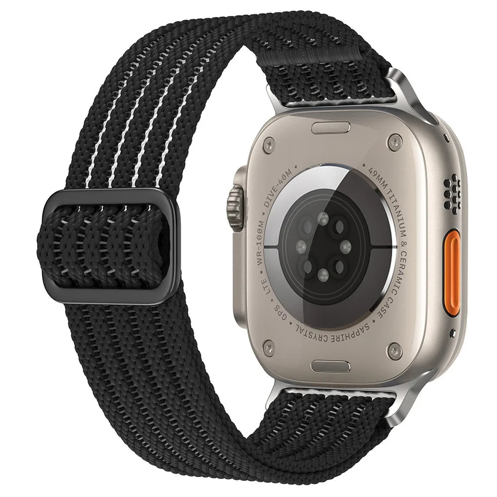 Breathable Nylon Strap for Apple Watch Ultra 3 2 1 49mm / Series 11 10 46mm / 9 8 7 45mm / SE3 SE2 SE 6 5 4 44mm / 3 2 1 42mm Wrist Band - Black - 1