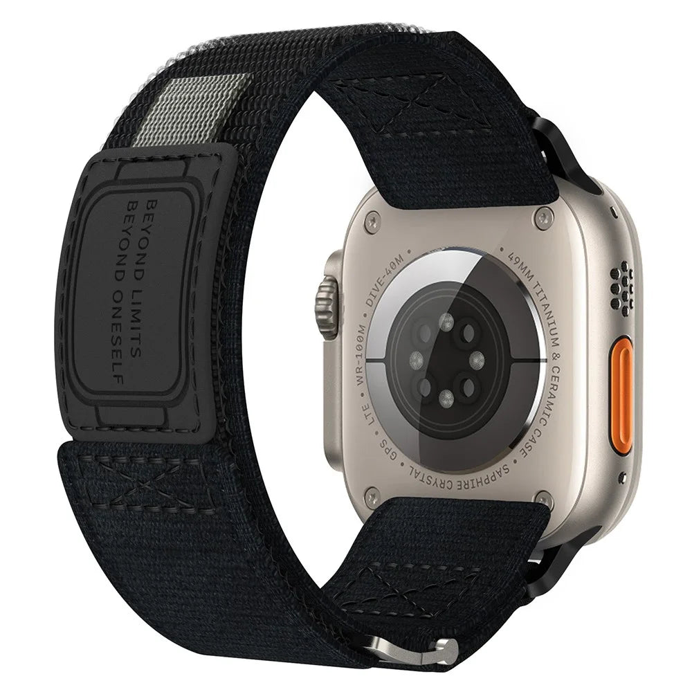 Adjustable Nylon Strap for Apple Watch Ultra 3 2 1 49mm / Series 11 10 46mm / 9 8 7 45mm / SE3 SE2 SE 6 5 4 44mm / 3 2 1 42mm Wrist Band - Black - 1