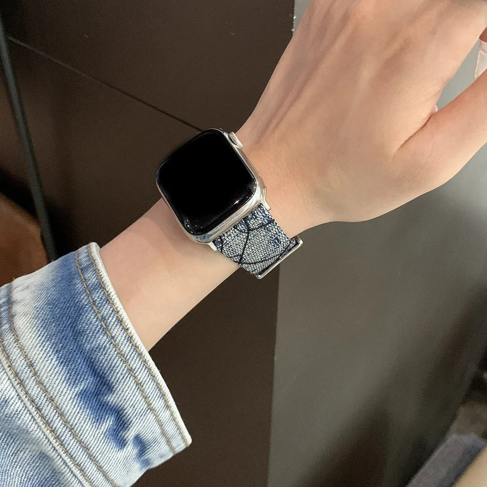 For Apple Watch Series 11 10 42mm / 9 8 7 41mm / SE3 SE2 SE 6 5 4 40mm / 3 2 1 38mm Replacement Strap Denim Watch Band - Dark Blue - 3