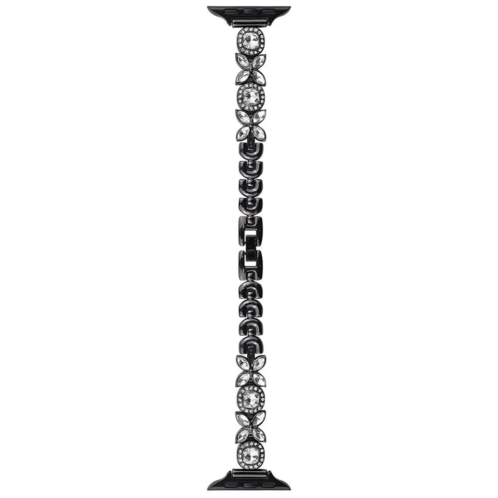 For Apple Watch Series 11 10 42mm / 9 8 7 41mm / SE3 SE2 SE 6 5 4 40mm / 3 2 1 38mm Band Zircon Gems Bracelet - Black - 1
