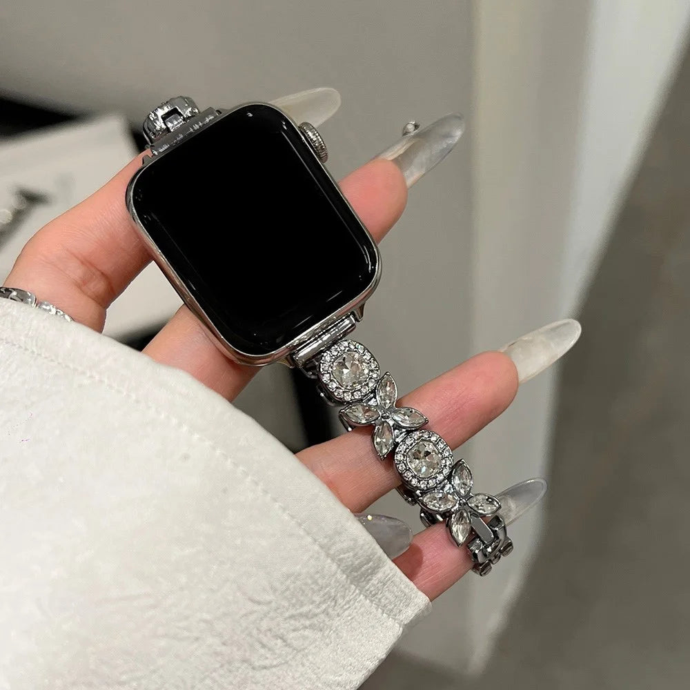 For Apple Watch Series 11 10 42mm / 9 8 7 41mm / SE3 SE2 SE 6 5 4 40mm / 3 2 1 38mm Band Zircon Gems Bracelet - Black - 3