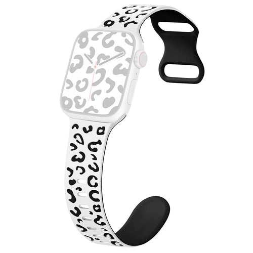 For Apple Watch Series 11 10 42mm / 9 8 7 41mm / SE3 SE2 SE 6 5 4 40mm / 3 2 1 38mm Leopard Silicone Strap - White+Black - 1