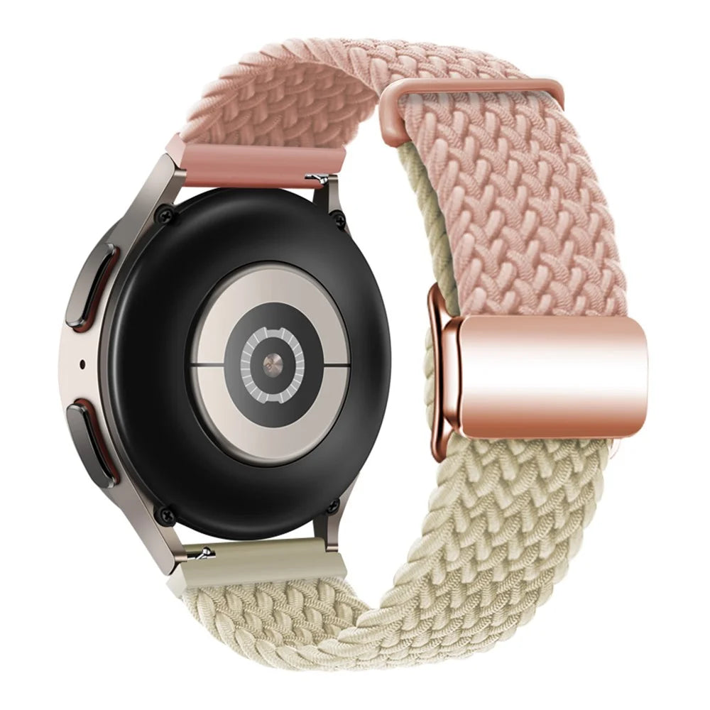 22mm Universal Smartwatch Strap Magnetic Buckle Replacement Woven Wrist Band - Pink+Starlight / Rose Gold Buckle - 1