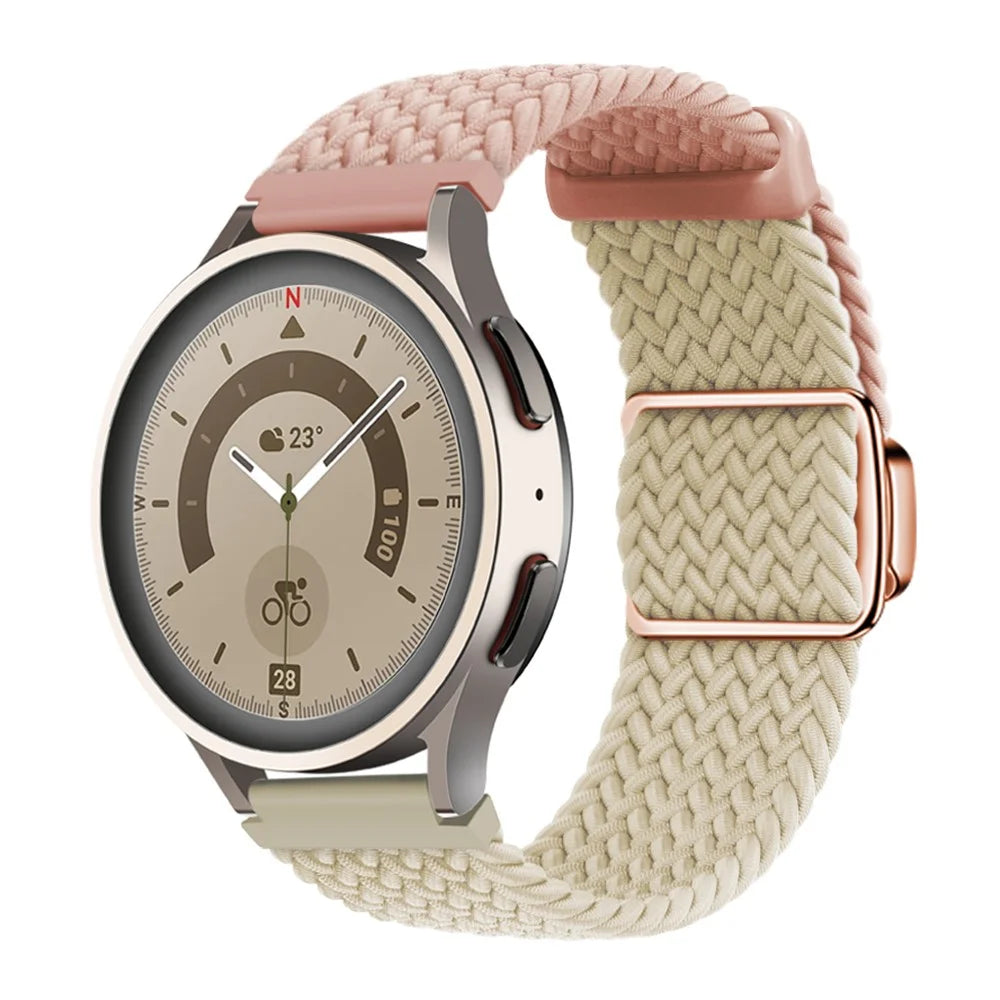 22mm Universal Smartwatch Strap Magnetic Buckle Replacement Woven Wrist Band - Pink+Starlight / Rose Gold Buckle - 3