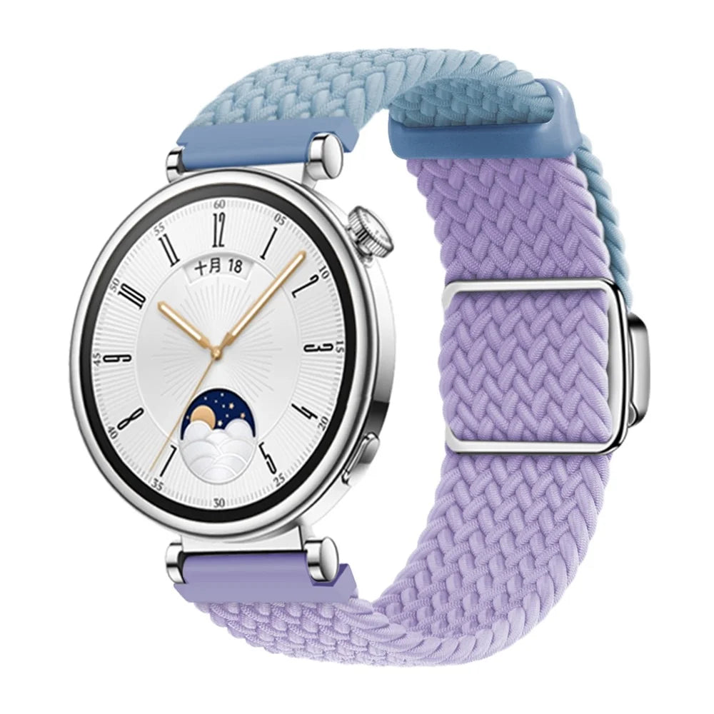 For Huawei Watch GT 4 41mm Universal 18mm Watch Strap Woven Wrist Band with Silver Magnetic Buckle - Blue+Purple - 3