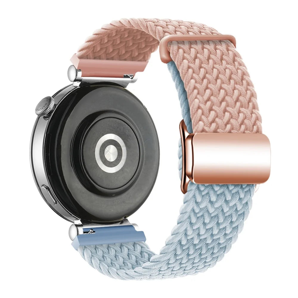 18mm Universal Smartwatch Strap Magnetic Buckle Design Woven Band - Pink+Blue / Rose Gold Buckle - 1