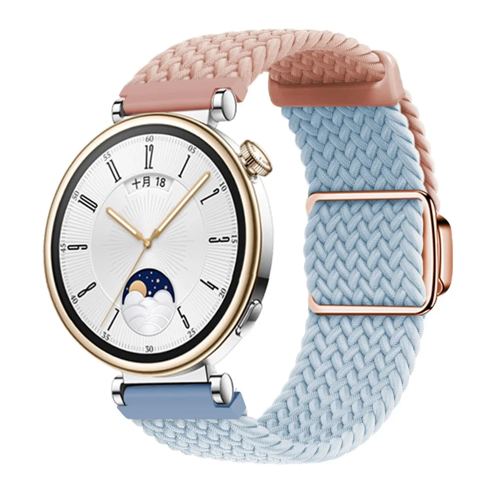 18mm Universal Smartwatch Strap Magnetic Buckle Design Woven Band - Pink+Blue / Rose Gold Buckle - 3