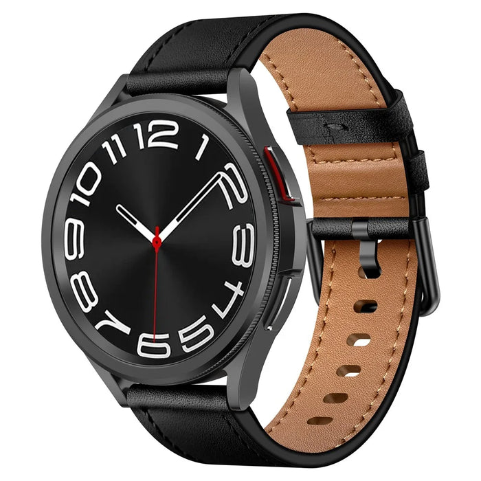 22mm Universal Smart Watch Replacement Strap Top Layer Cowhide Adjustable Wrist Band - Black - 2