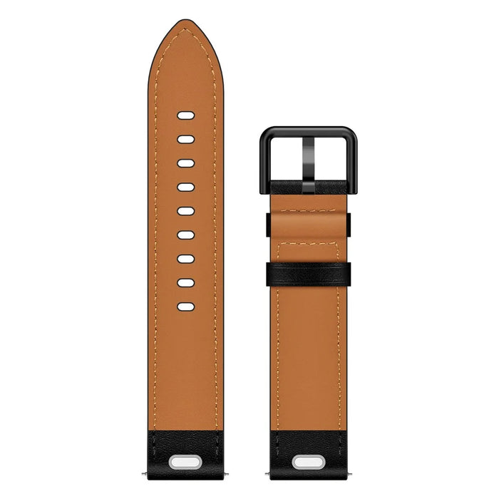 22mm Universal Smart Watch Replacement Strap Top Layer Cowhide Adjustable Wrist Band - Black - 7