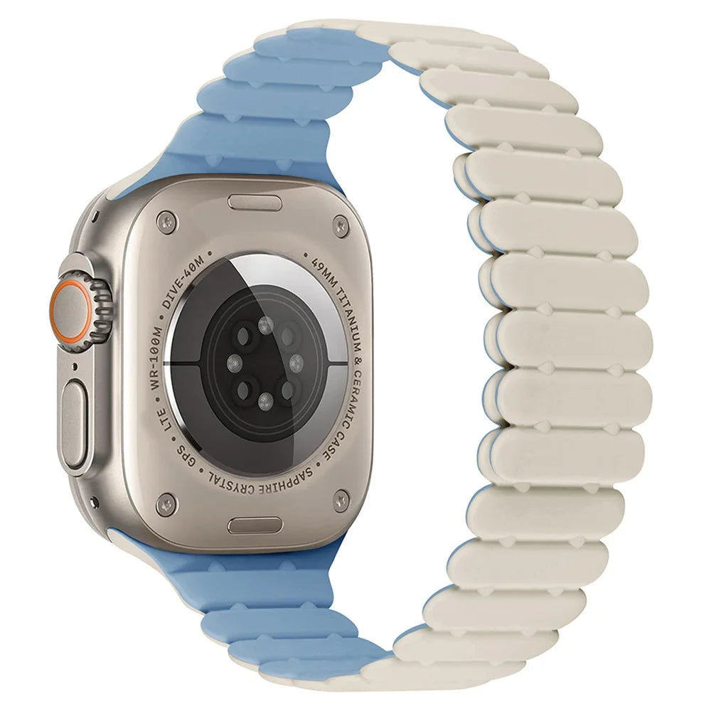 For Apple Watch Series 11 10 42mm / 9 8 7 41mm / SE3 SE2 SE 6 5 4 40mm / 3 2 1 38mm Bamboo Joint Silicone Strap - Antique White+Mist Blue - 1