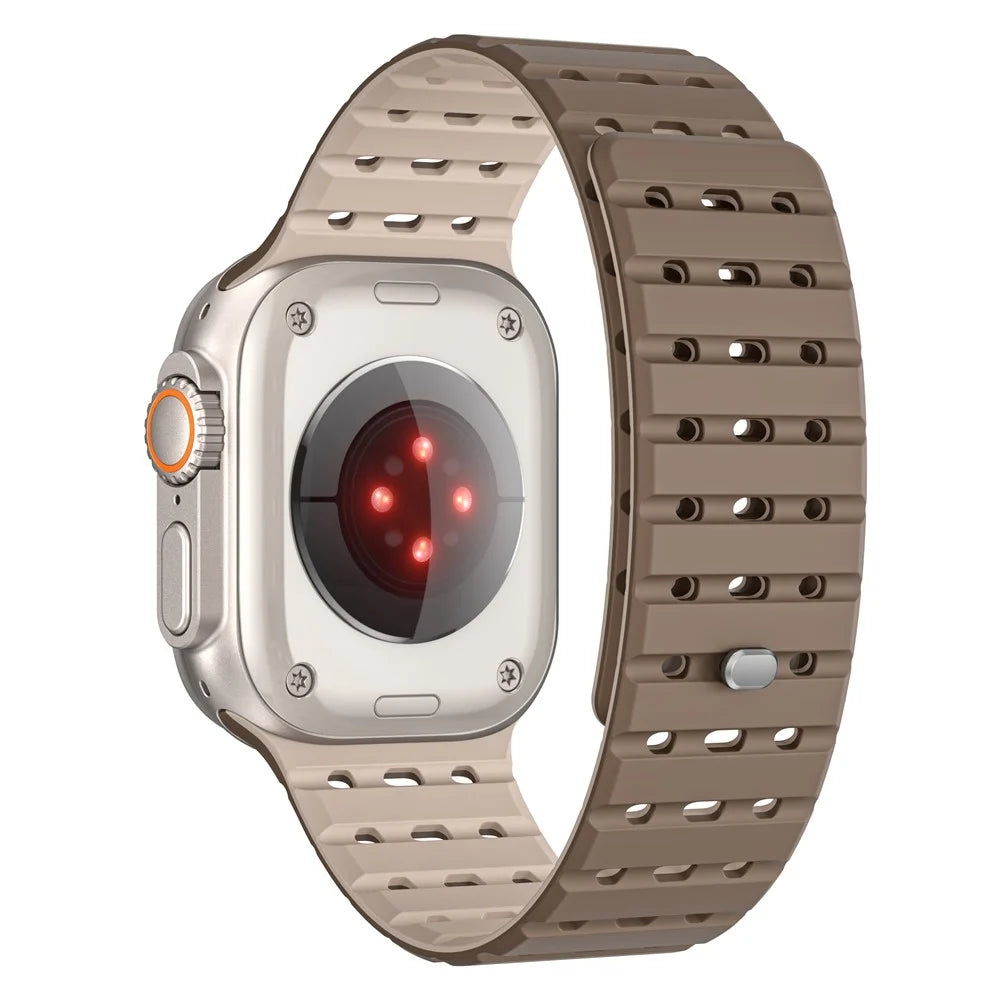 For Apple Watch Ultra 3 2 1 49mm / Series 11 10 46mm / 9 8 7 45mm / SE3 SE2 SE 6 5 4 44mm / 3 2 1 42mm Breathable Silicone Strap - Brown+Apricot - 1