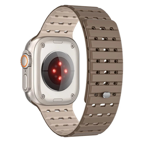 For Apple Watch Ultra 3 2 1 49mm / Series 11 10 46mm / 9 8 7 45mm / SE3 SE2 SE 6 5 4 44mm / 3 2 1 42mm Breathable Silicone Strap - Brown+Apricot - 1